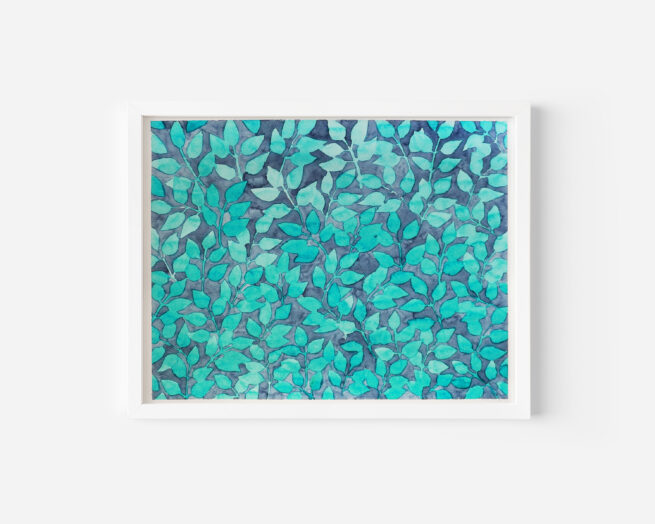 Original Aquarell Gemälde hellgrünes Pflanzenmuster