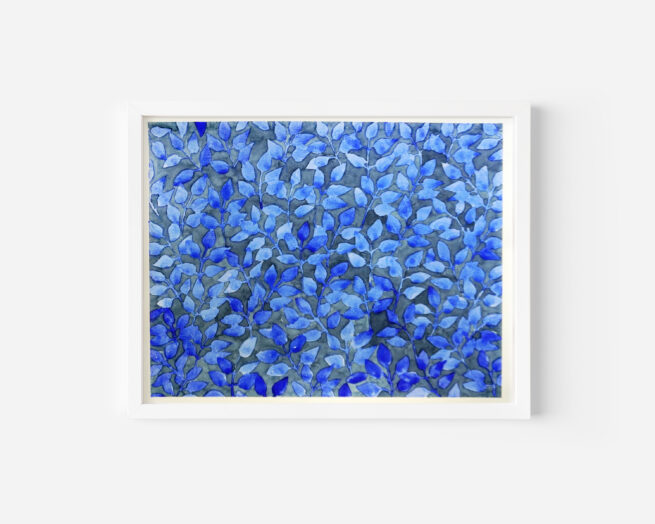 original handpainted watercolor painting blue plant pattern, art sale